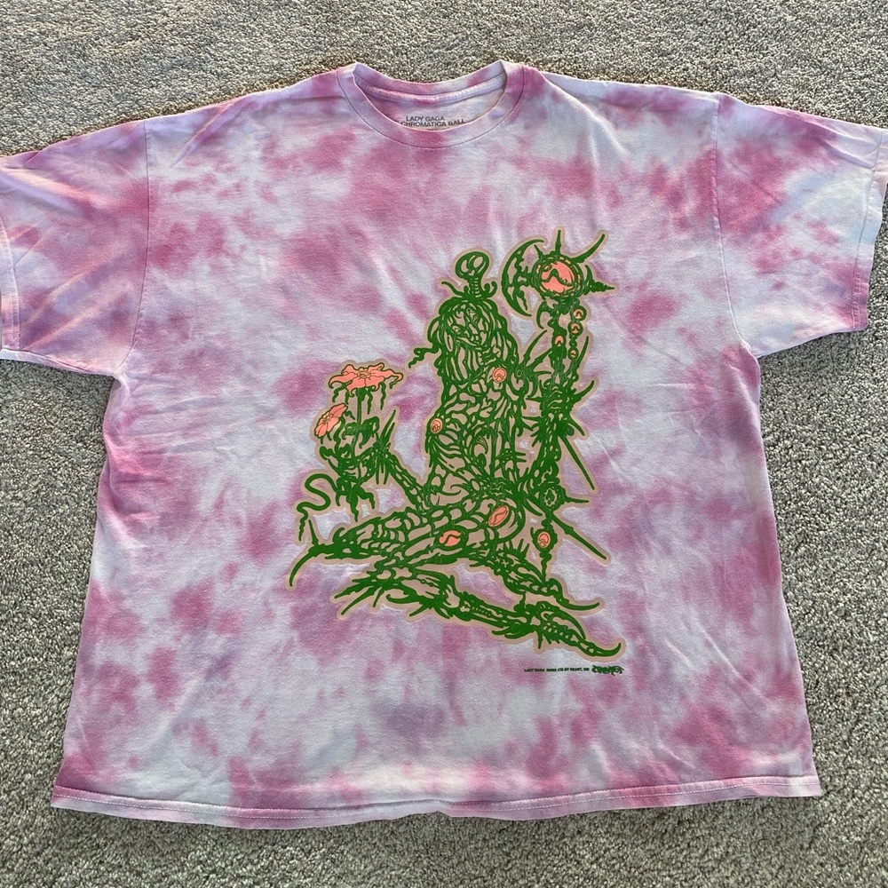 Lady Gaga Chromatica Ball Tour 2022 Official Merch T-Shirt Pink Tie-Dye Size XL